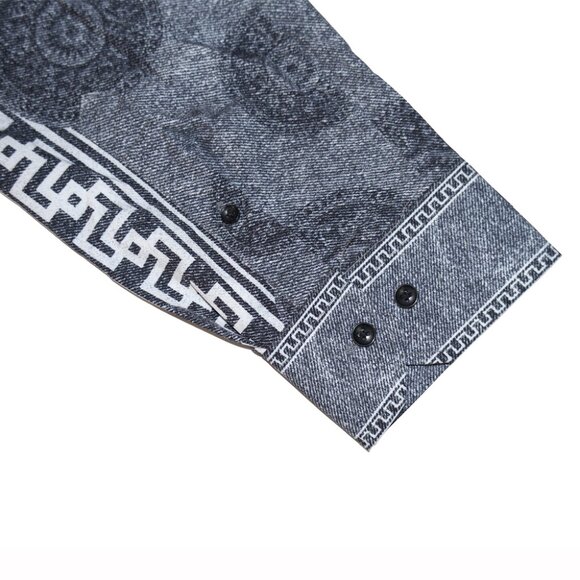 PAVINI Gray Long Sleeve Button Front Geometric Baroque Pattern Shirt Sz XXL - Picture 5 of 7